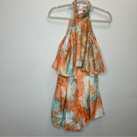 Fashion Nova Orange & Teal Halter Satin Romper Size Medium - Picture 1 of 13